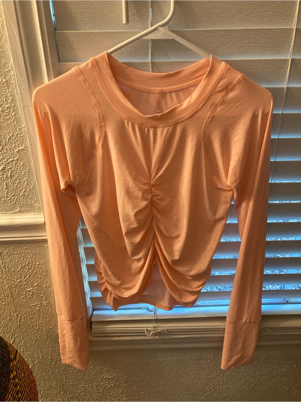 Free People Peach Ruched Long-Sleeve Top